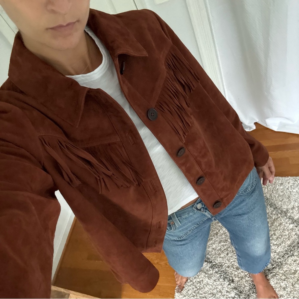 Sezane Fringe Suede Jacket - Size US 8 - Picture 7 of 9